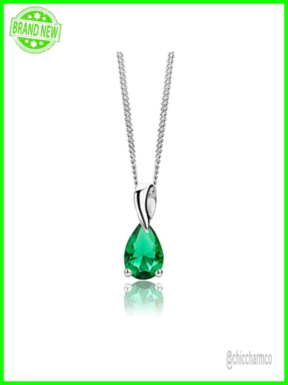 Orovi 14K White Gold 925 Sterling Silver Emerald Pendant Necklace